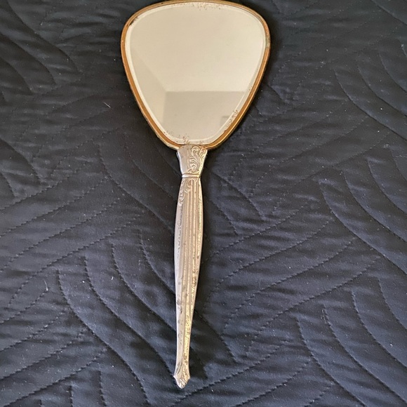 Vintage Antique Victorian Floral Hand MCM Mirror Gold Brass Silver Toned 14”x 5 - Picture 2 of 15